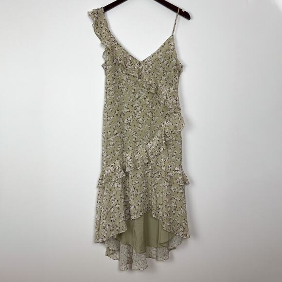 WAYF Marilyn Green Floral Tiered Ruffle Midi Dress Size Medium - Picture 1 of 10